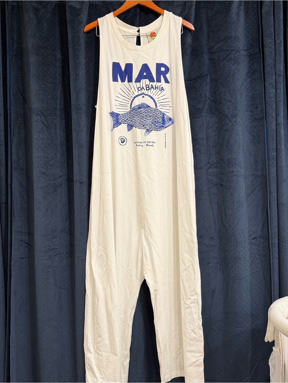 Farm Rio x Alberto Pitta MAR de Bahia Graphic Harem Jumpsuit - White & Blue